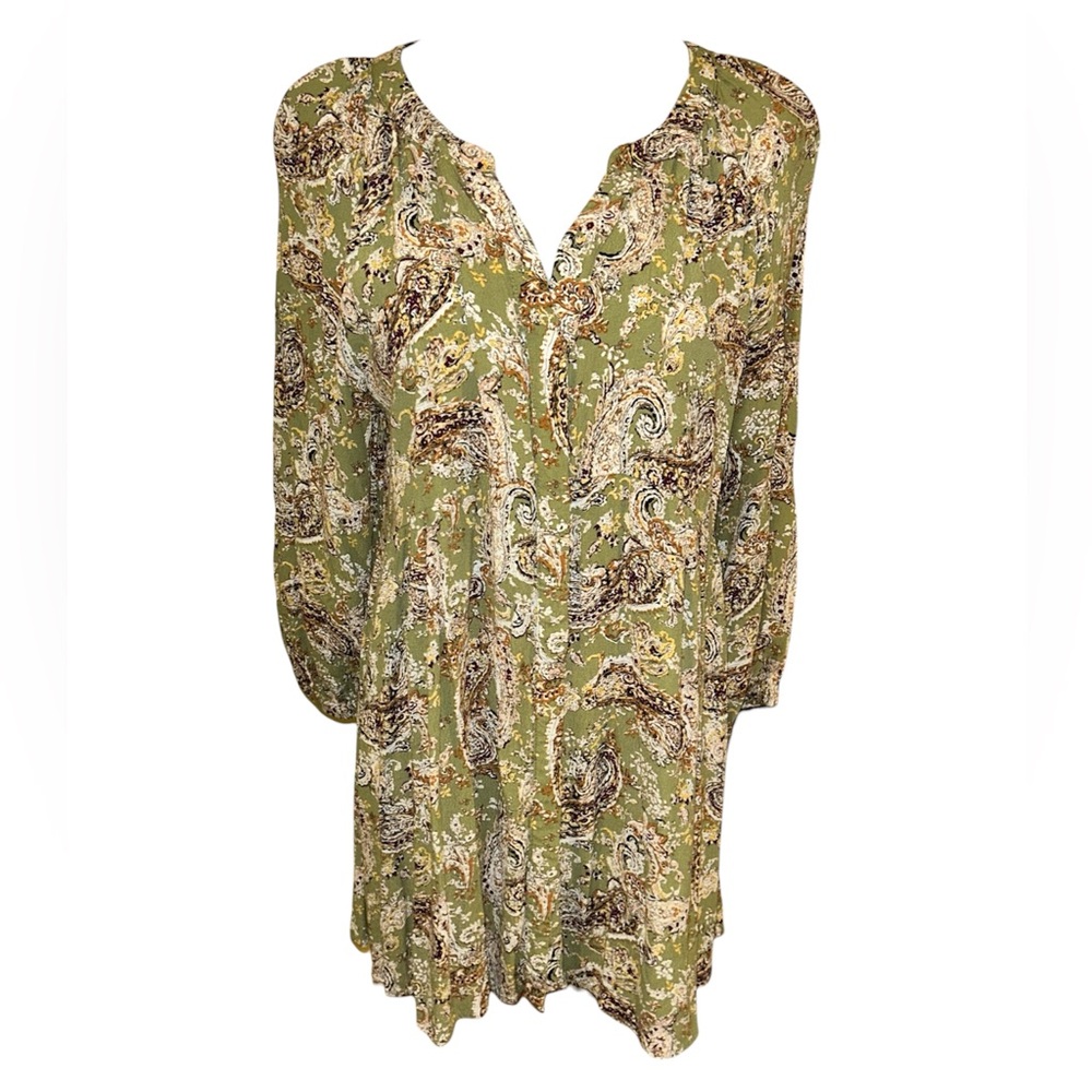 mellóday paisley cinched style peasant tunic mid sleeve women’s top - Picture 2 of 11